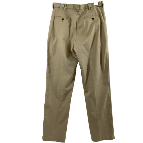Haggar Cool‎ Right Performance Flex Pants Mens 34 x 33 Khaki Tan Dress Slacks - Picture 2 of 11